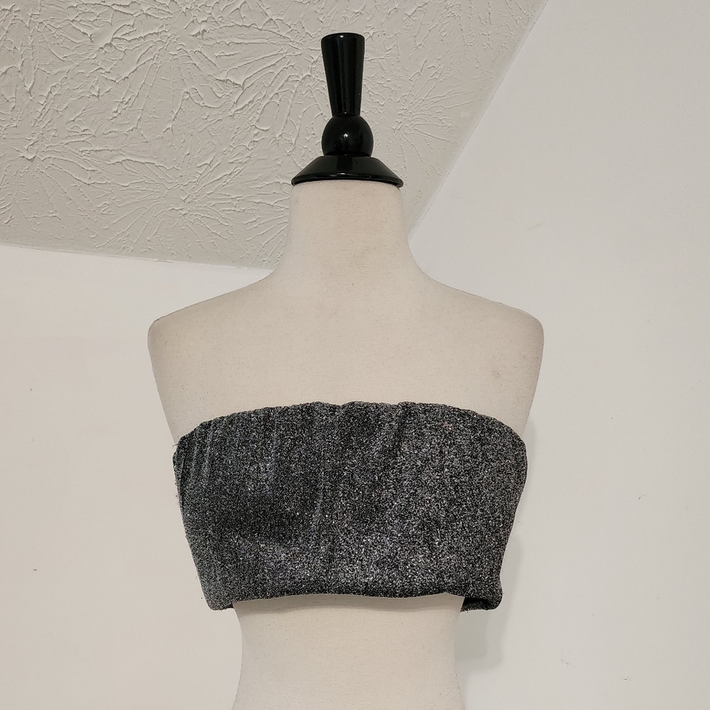 Black & Silver Metallic Gathered Tube Top Bandeau